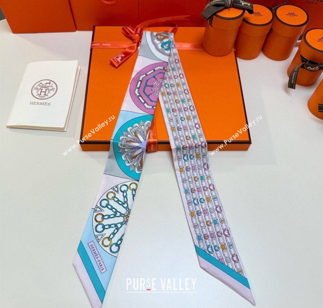Hermes Effet Kaleidoscope Silk Twilly Bandeau Scarf 5x86.5cm Pink 2025 (SHI-250617063)