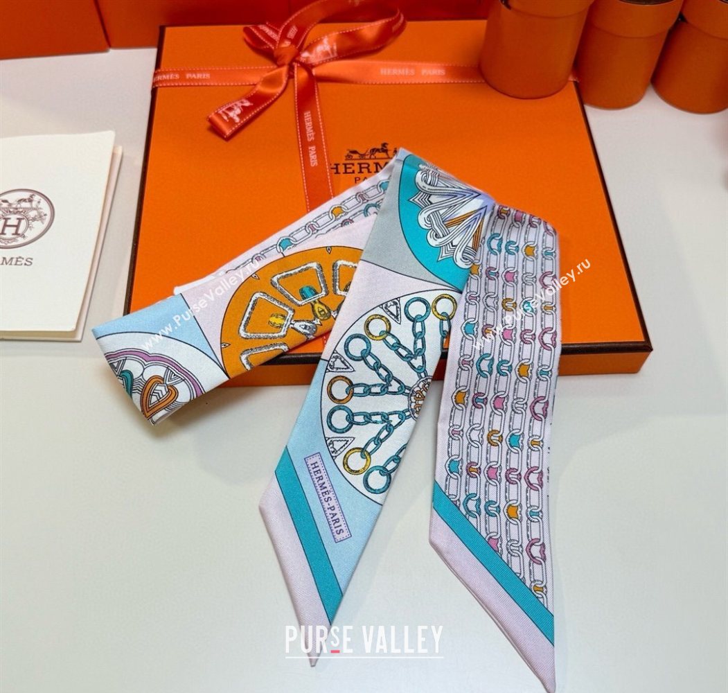 Hermes Effet Kaleidoscope Silk Twilly Bandeau Scarf 5x86.5cm Pink 2025 (SHI-250617063)