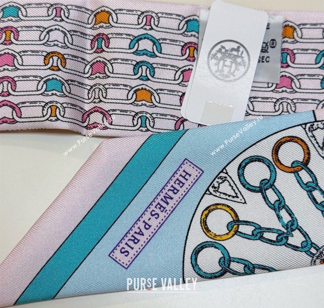 Hermes Effet Kaleidoscope Silk Twilly Bandeau Scarf 5x86.5cm Pink 2025 (SHI-250617063)