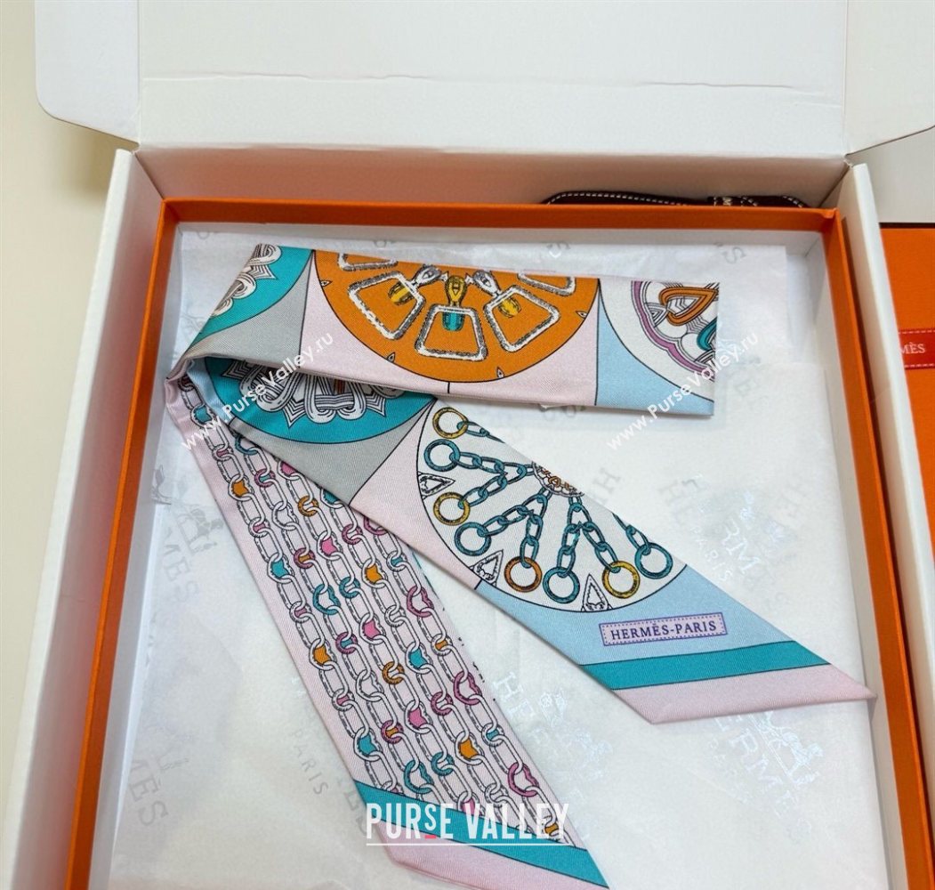 Hermes Effet Kaleidoscope Silk Twilly Bandeau Scarf 5x86.5cm Pink 2025 (SHI-250617063)