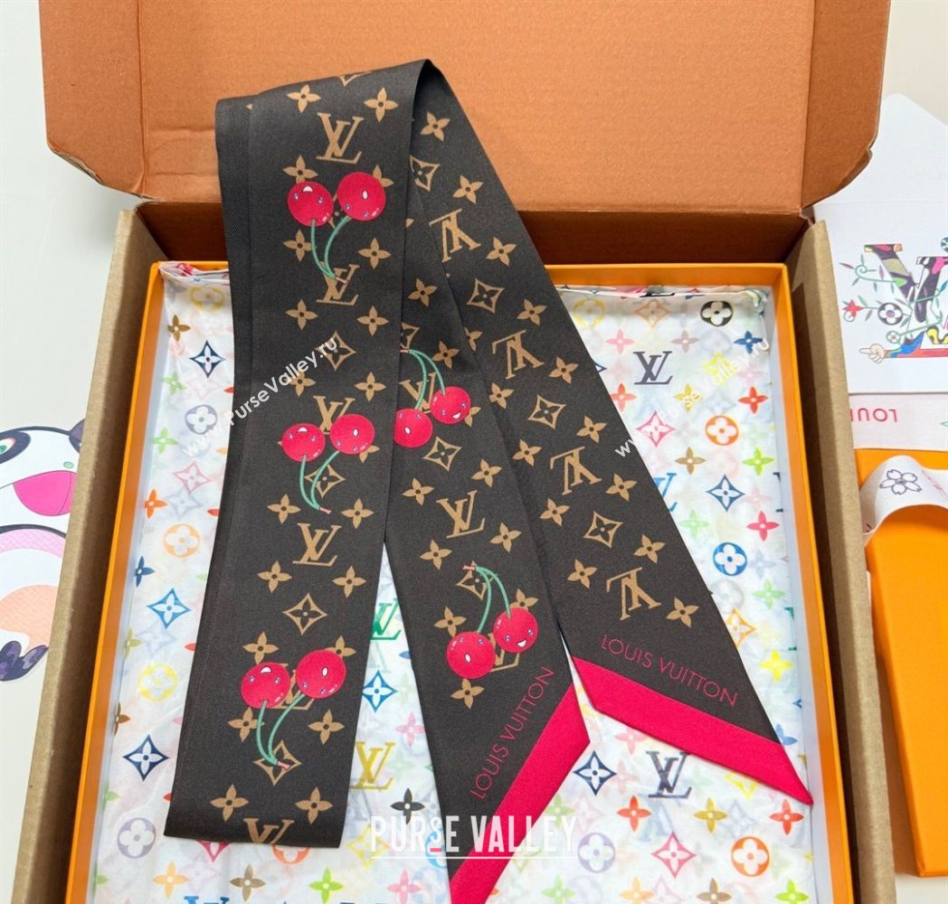 Louis Vuitton LV x TM Cherry Bandeau Scarf 5x120cm Brown 2025 M96085 (XMN-250617045)