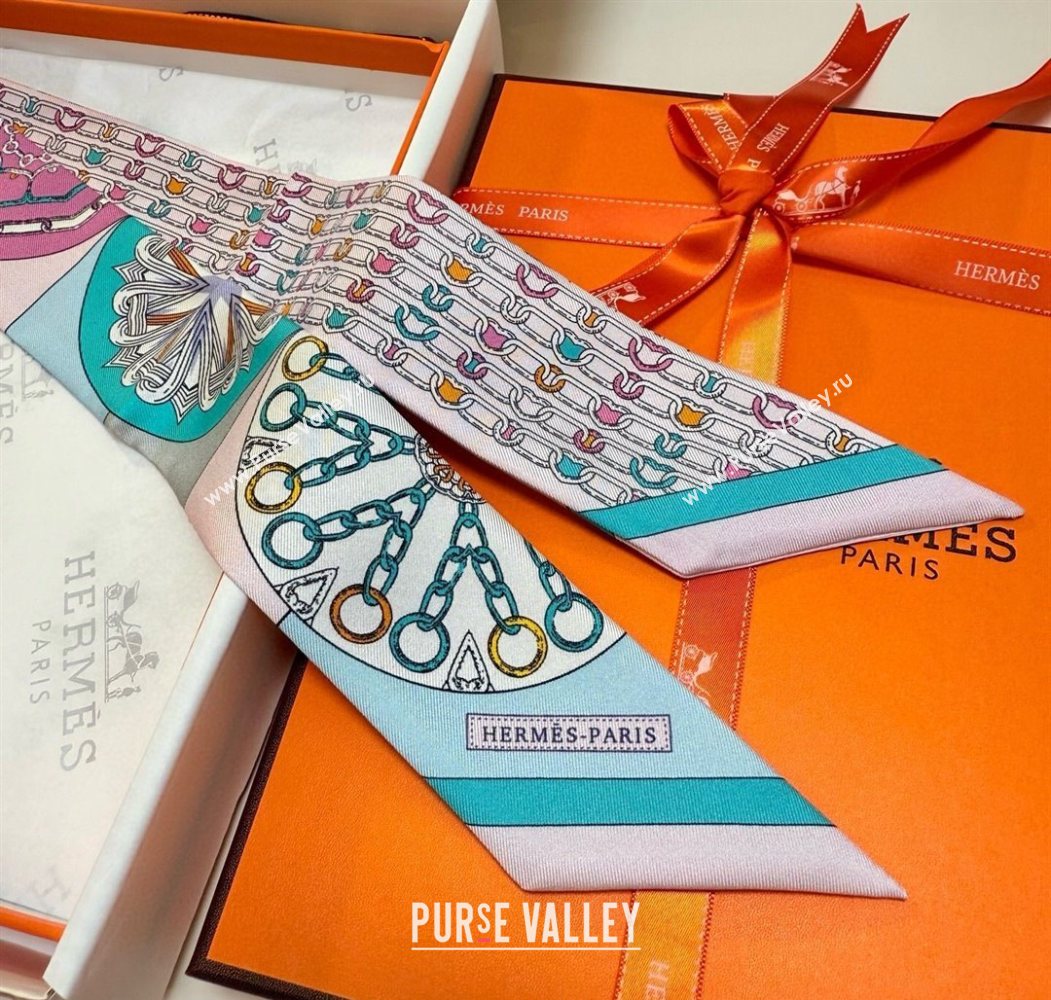 Hermes Effet Kaleidoscope Silk Twilly Bandeau Scarf 5x86.5cm Pink 2025 (SHI-250617063)