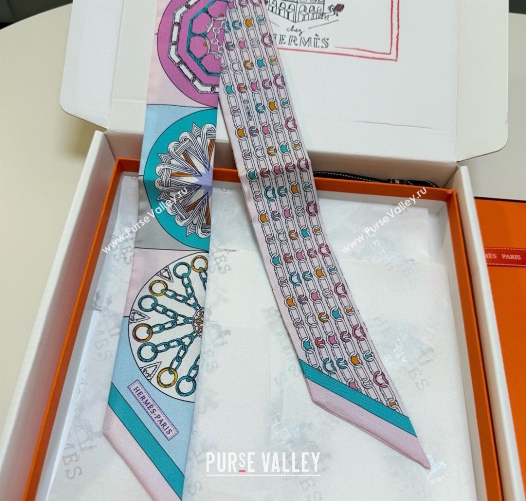 Hermes Effet Kaleidoscope Silk Twilly Bandeau Scarf 5x86.5cm Pink 2025 (SHI-250617063)