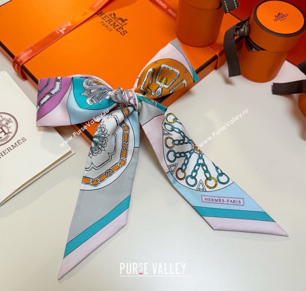 Hermes Effet Kaleidoscope Silk Twilly Bandeau Scarf 5x86.5cm Pink 2025 (SHI-250617063)