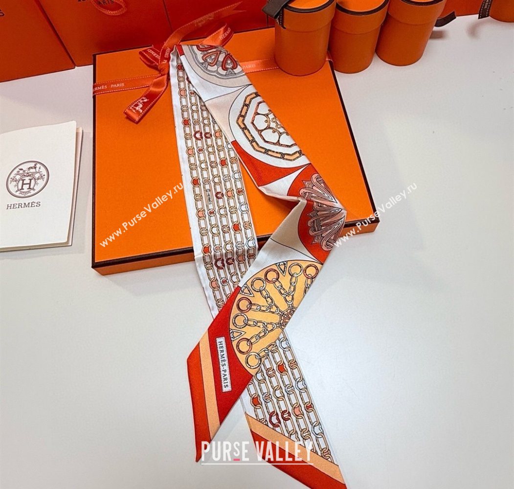 Hermes Effet Kaleidoscope Silk Twilly Bandeau Scarf 5x86.5cm Orange 2025 (SHI-250617064)