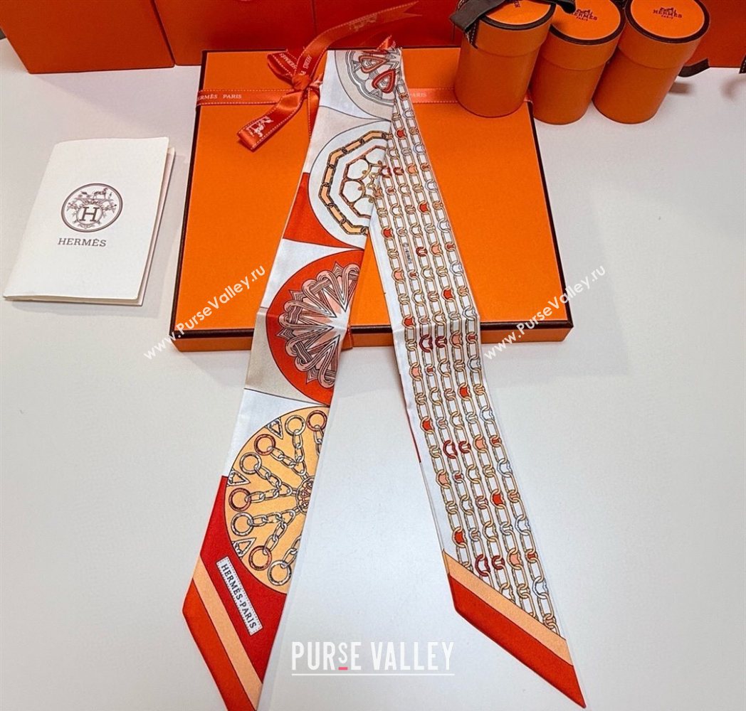 Hermes Effet Kaleidoscope Silk Twilly Bandeau Scarf 5x86.5cm Orange 2025 (SHI-250617064)