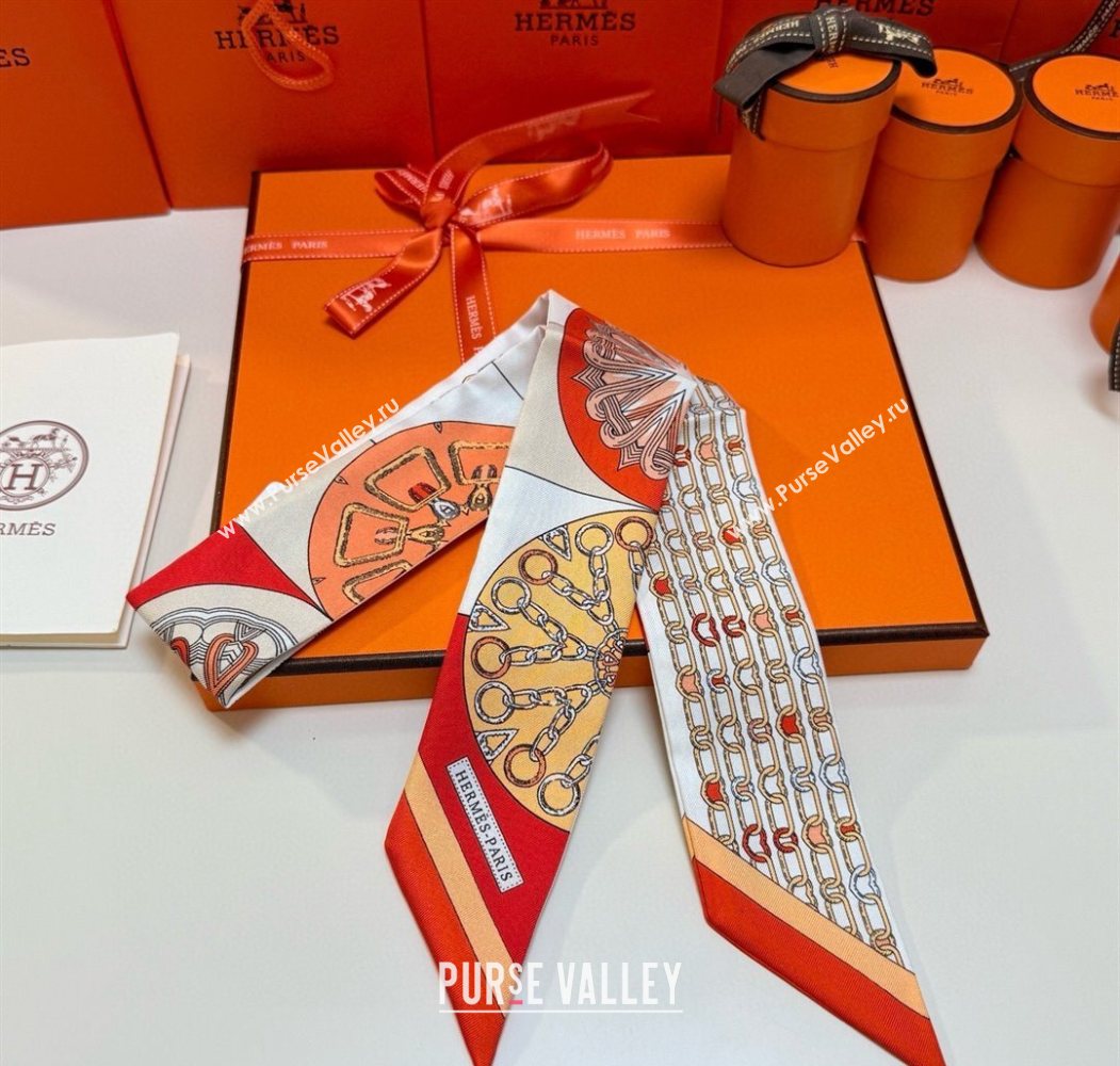 Hermes Effet Kaleidoscope Silk Twilly Bandeau Scarf 5x86.5cm Orange 2025 (SHI-250617064)