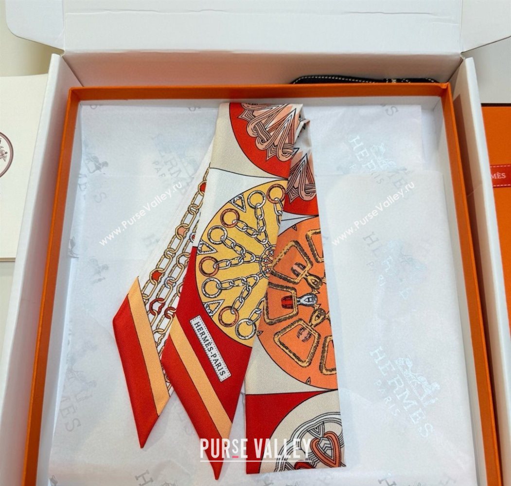 Hermes Effet Kaleidoscope Silk Twilly Bandeau Scarf 5x86.5cm Orange 2025 (SHI-250617064)