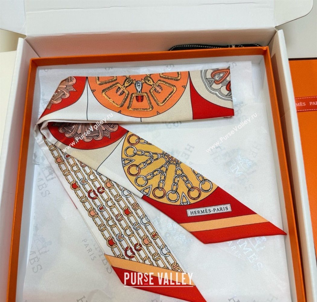 Hermes Effet Kaleidoscope Silk Twilly Bandeau Scarf 5x86.5cm Orange 2025 (SHI-250617064)