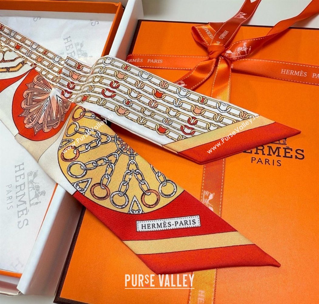Hermes Effet Kaleidoscope Silk Twilly Bandeau Scarf 5x86.5cm Orange 2025 (SHI-250617064)