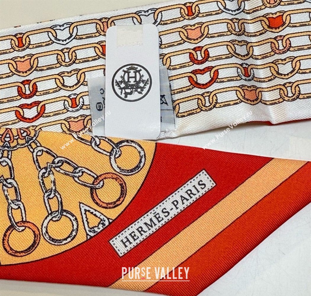Hermes Effet Kaleidoscope Silk Twilly Bandeau Scarf 5x86.5cm Orange 2025 (SHI-250617064)