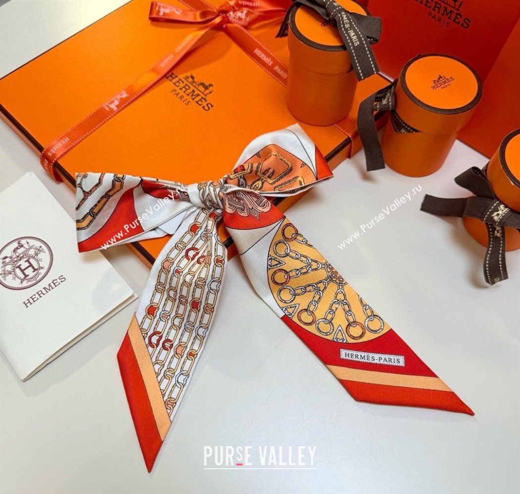 Hermes Effet Kaleidoscope Silk Twilly Bandeau Scarf 5x86.5cm Orange 2025 (SHI-250617064)