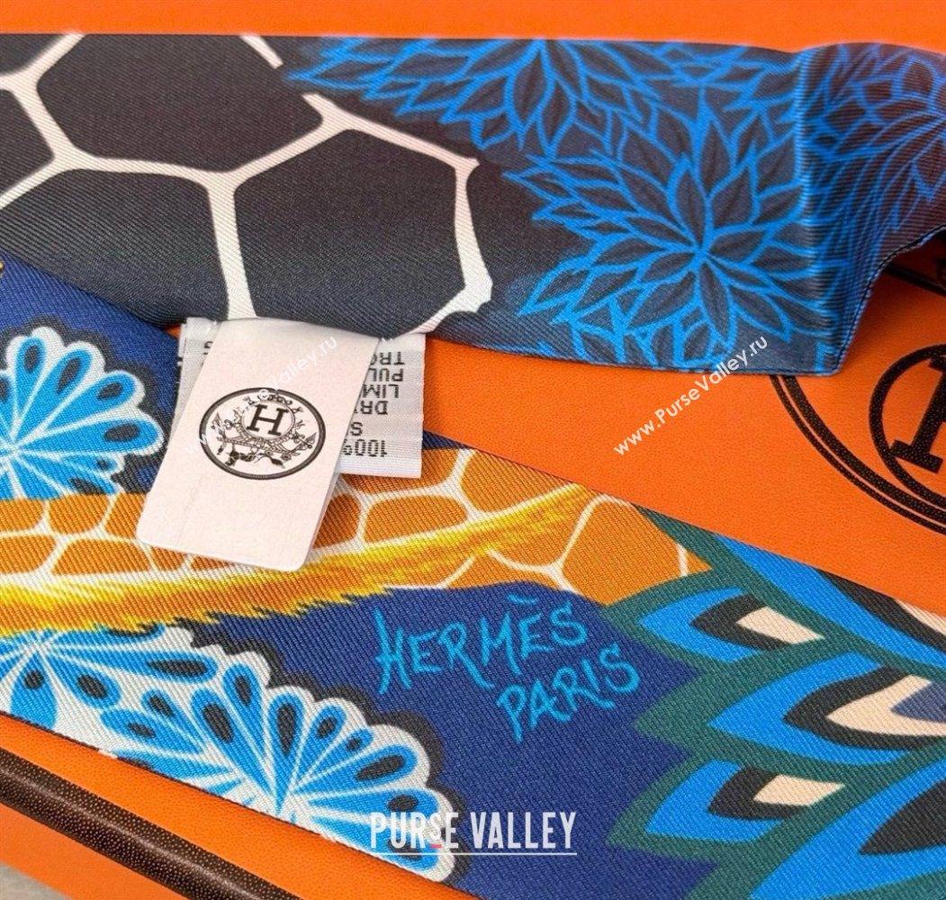 Hermes Giraffe Twilly Silk Bandeau Scarf 5x86cm Navy Blue 2025 0724 (XMN-250724024)