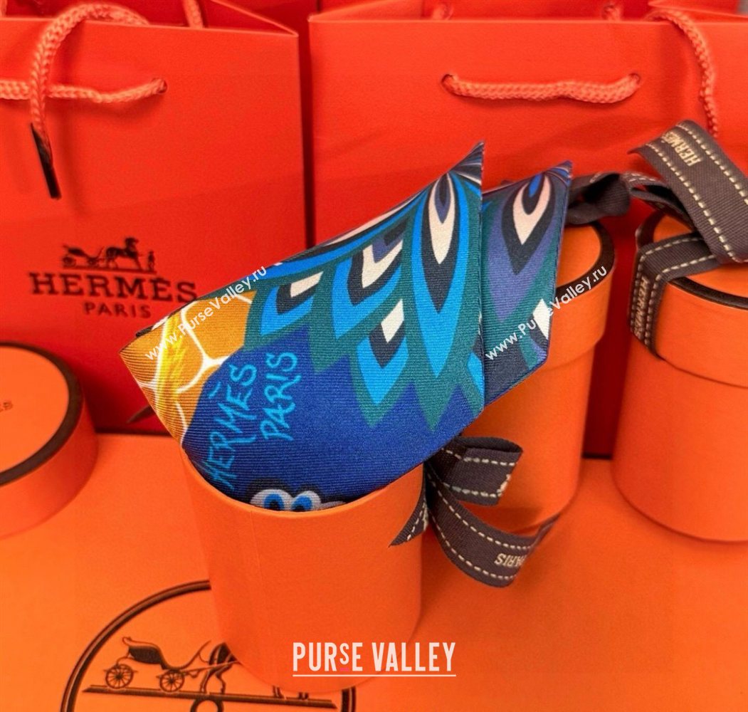 Hermes Giraffe Twilly Silk Bandeau Scarf 5x86cm Navy Blue 2025 0724 (XMN-250724024)