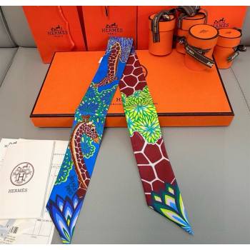 Hermes Giraffe Twilly Silk Bandeau Scarf 5x86cm Sky Blue 2025 0724 (XMN-250724025)