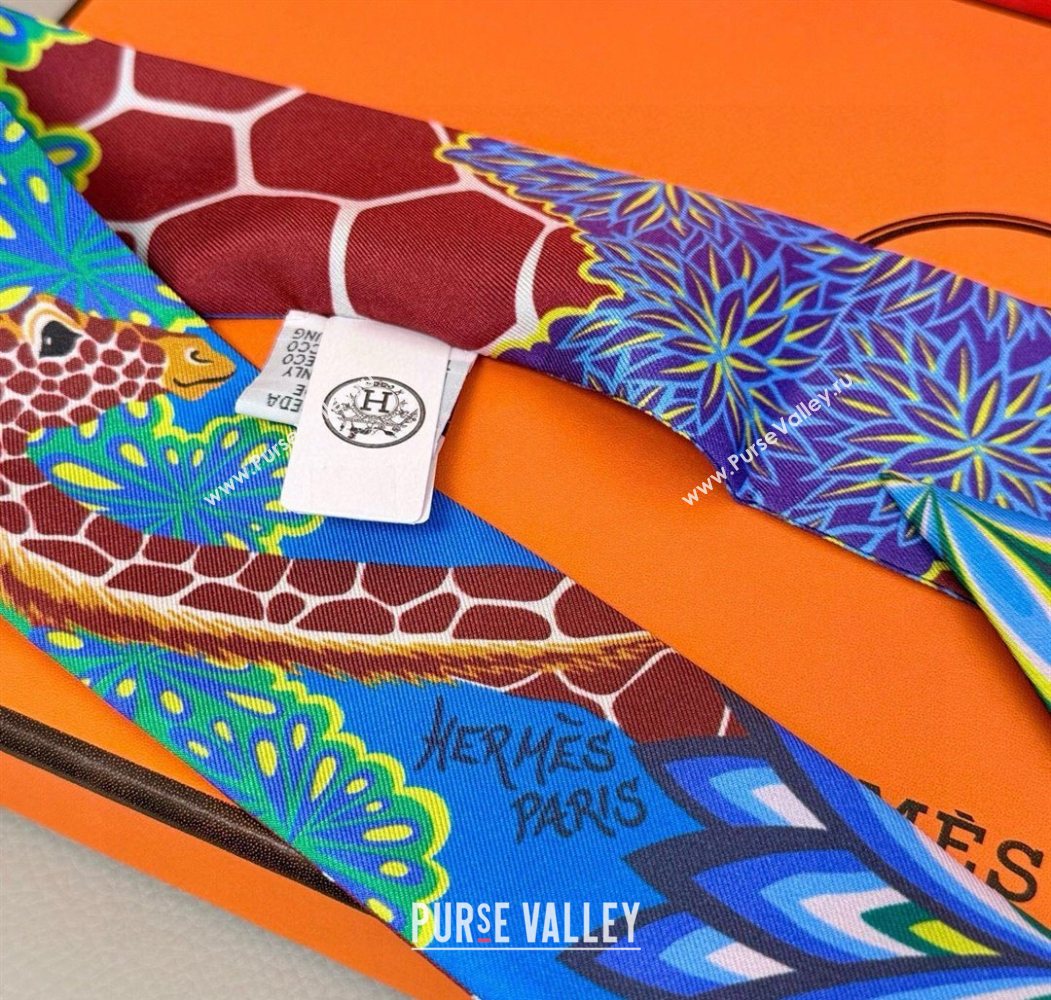 Hermes Giraffe Twilly Silk Bandeau Scarf 5x86cm Sky Blue 2025 0724 (XMN-250724025)