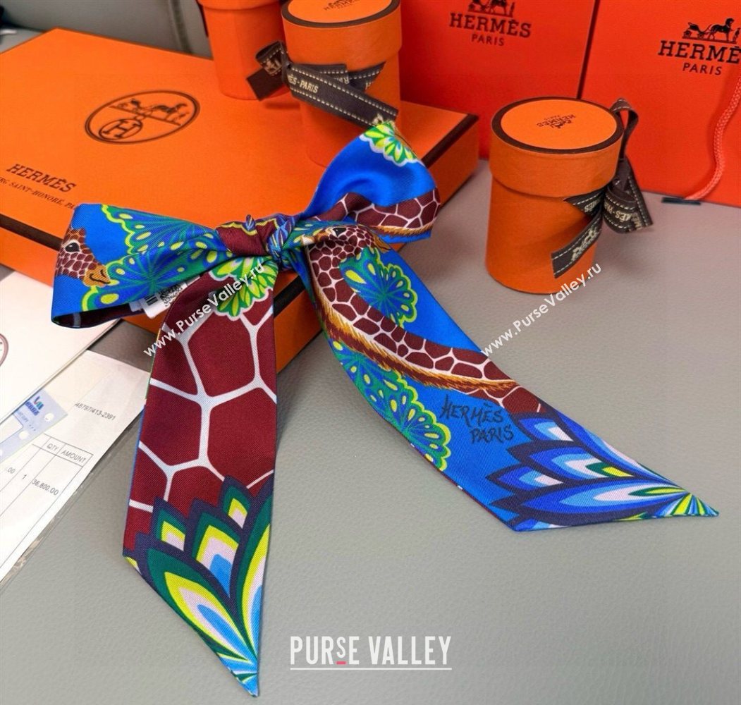Hermes Giraffe Twilly Silk Bandeau Scarf 5x86cm Sky Blue 2025 0724 (XMN-250724025)