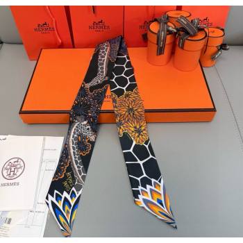 Hermes Giraffe Twilly Silk Bandeau Scarf 5x86cm Black 2025 0724 (XMN-250724026)