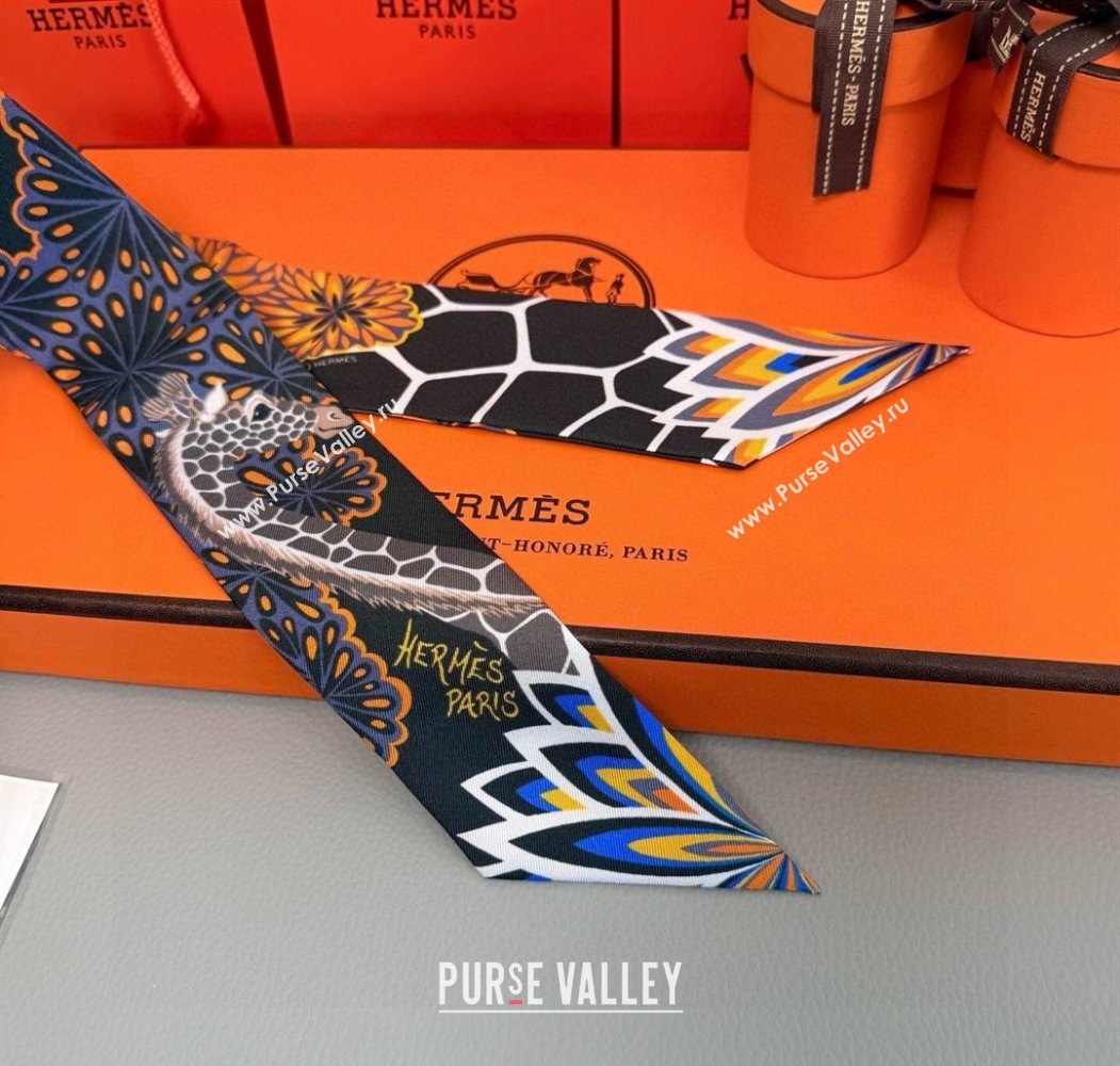 Hermes Giraffe Twilly Silk Bandeau Scarf 5x86cm Black 2025 0724 (XMN-250724026)