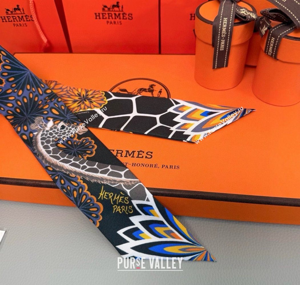 Hermes Giraffe Twilly Silk Bandeau Scarf 5x86cm Black 2025 0724 (XMN-250724026)