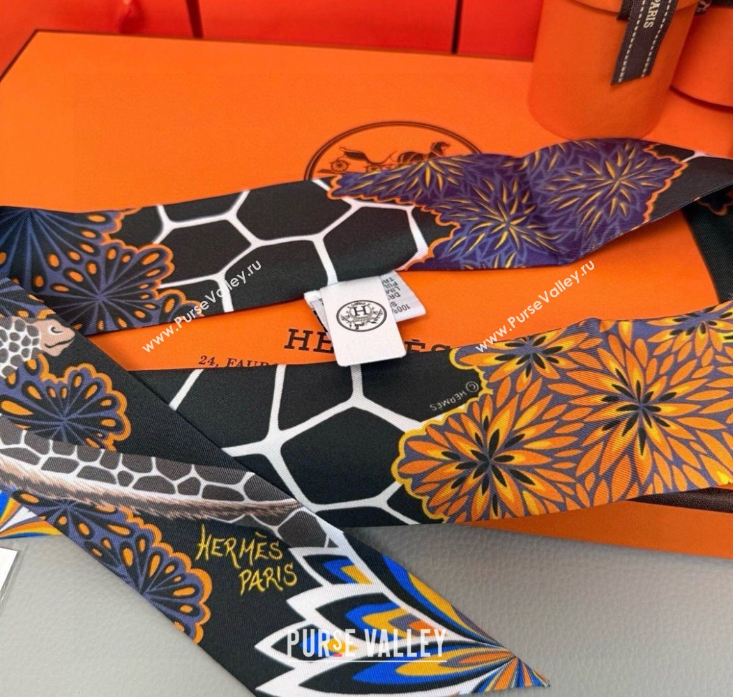 Hermes Giraffe Twilly Silk Bandeau Scarf 5x86cm Black 2025 0724 (XMN-250724026)