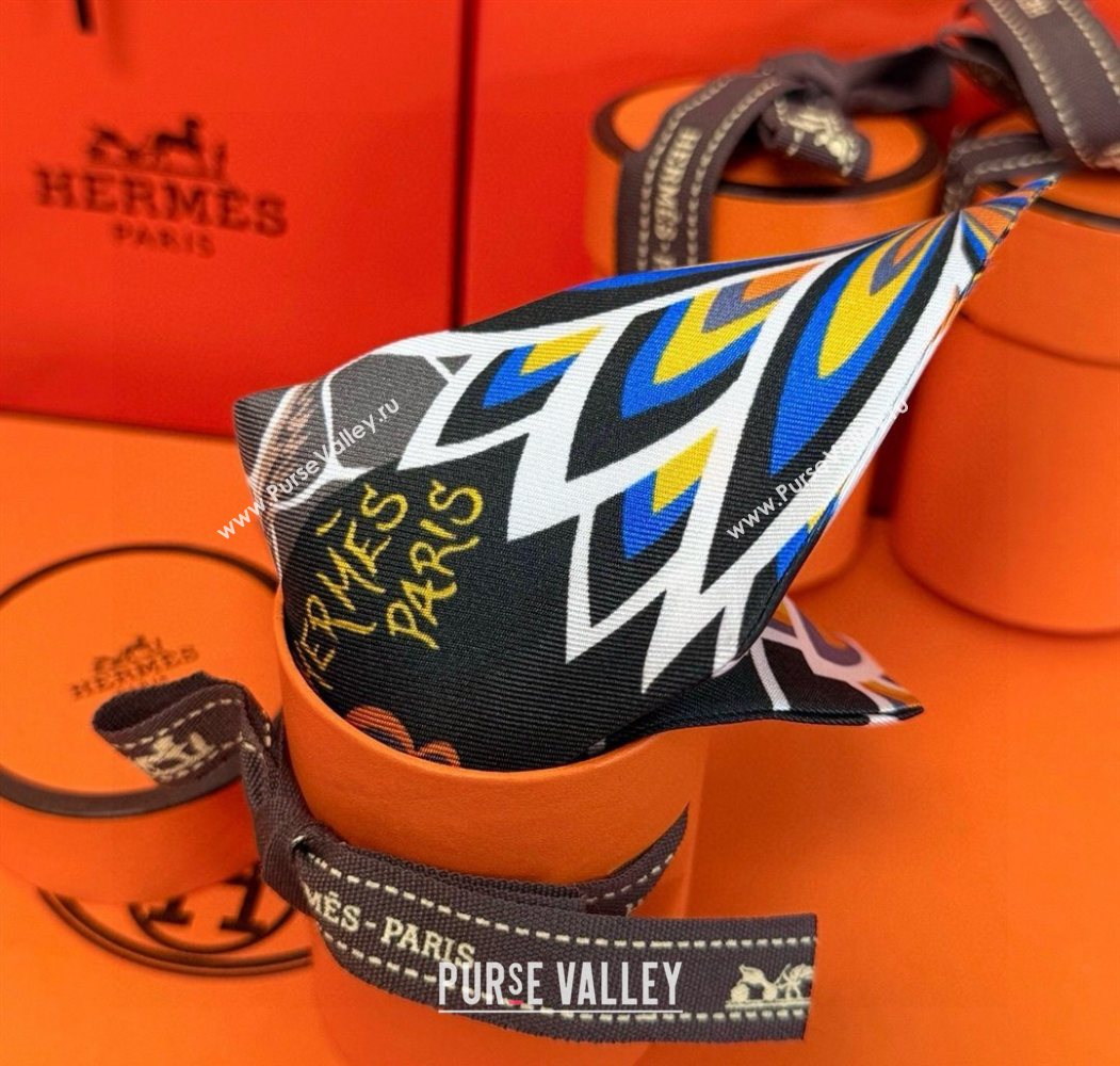 Hermes Giraffe Twilly Silk Bandeau Scarf 5x86cm Black 2025 0724 (XMN-250724026)