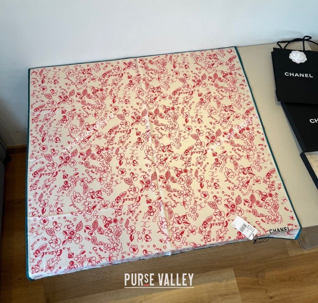Chanel Flora Silk Square Scarf 90x90cm Pink 2025 0724 (XMN-250724032)