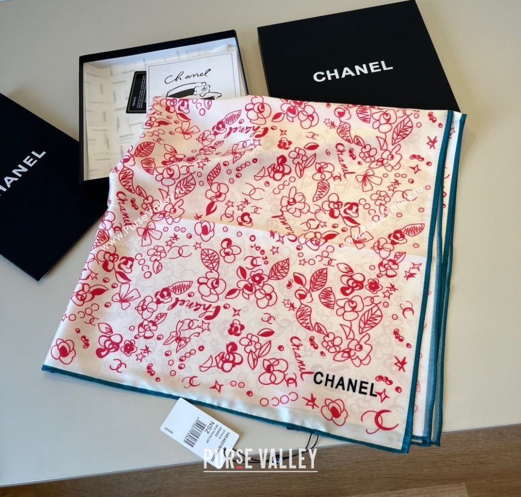 Chanel Flora Silk Square Scarf 90x90cm Pink 2025 0724 (XMN-250724032)