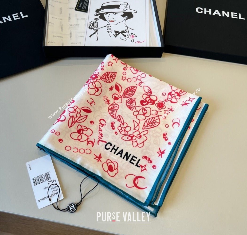 Chanel Flora Silk Square Scarf 90x90cm Pink 2025 0724 (XMN-250724032)