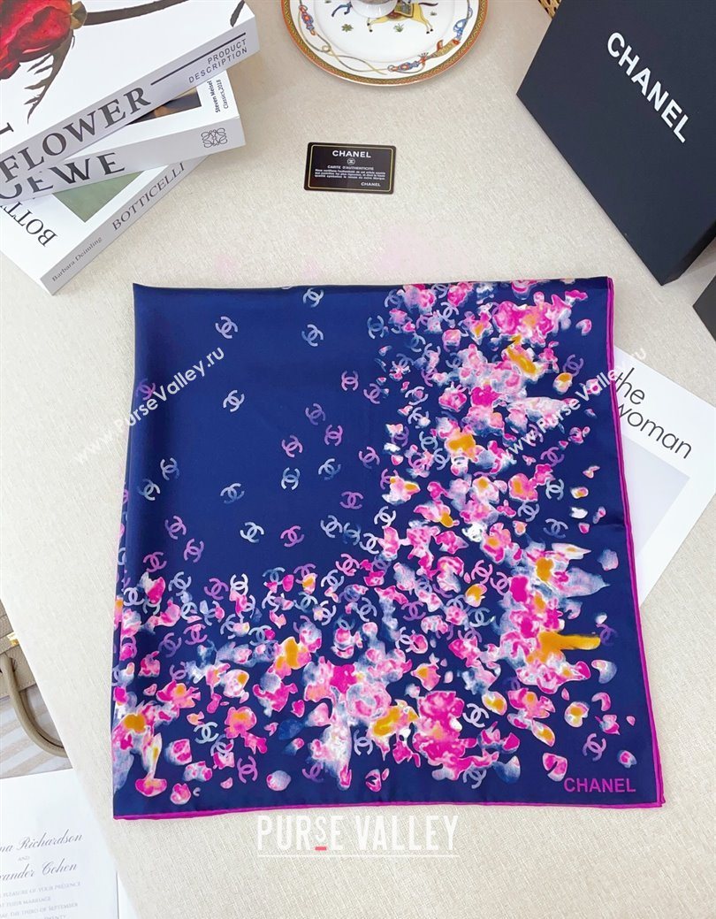 Chanel Flower Silk Square Scarf 90x90cm Blue 2025 0724 (SHI-250724028)