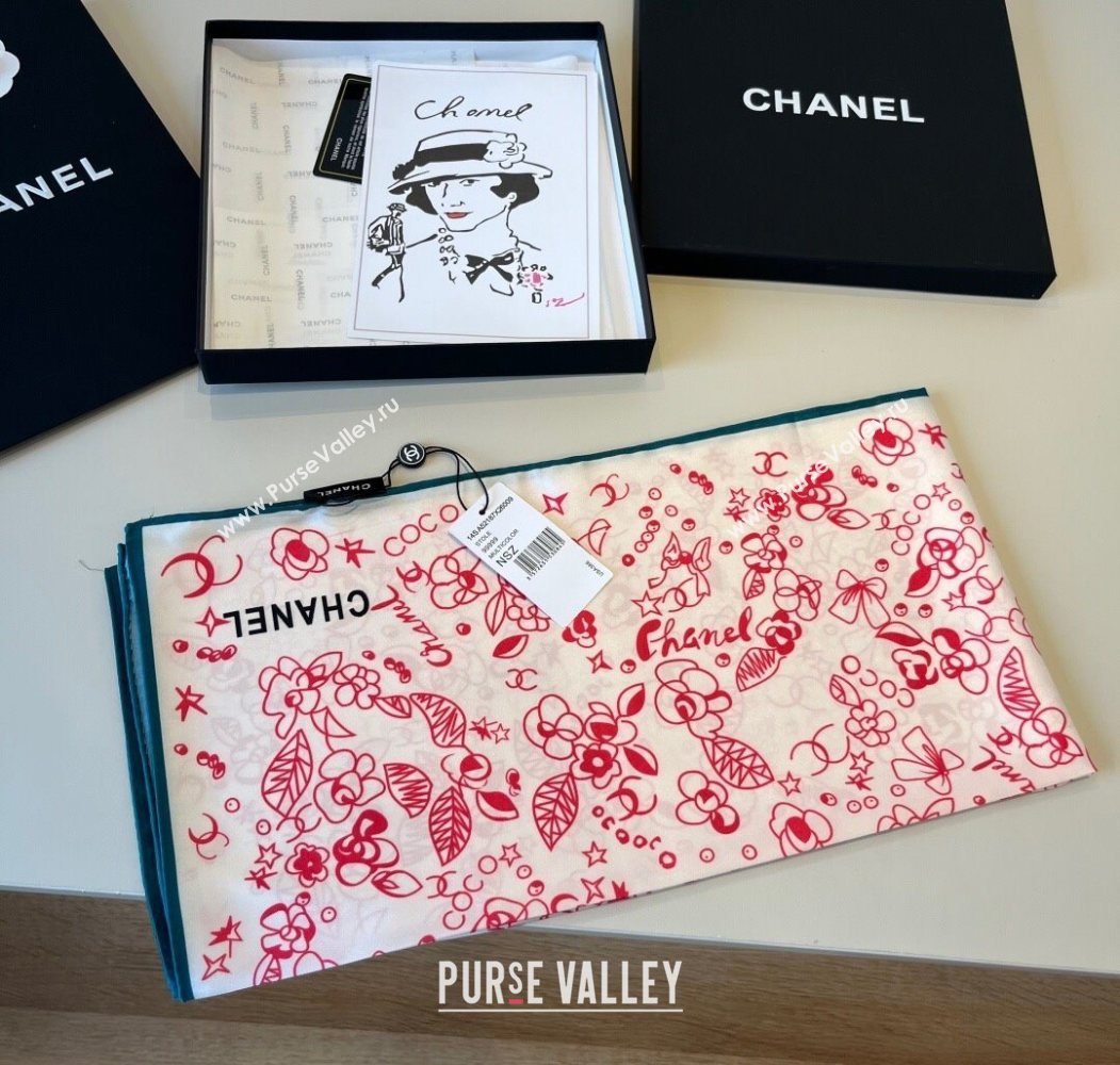 Chanel Flora Silk Square Scarf 90x90cm Pink 2025 0724 (XMN-250724032)