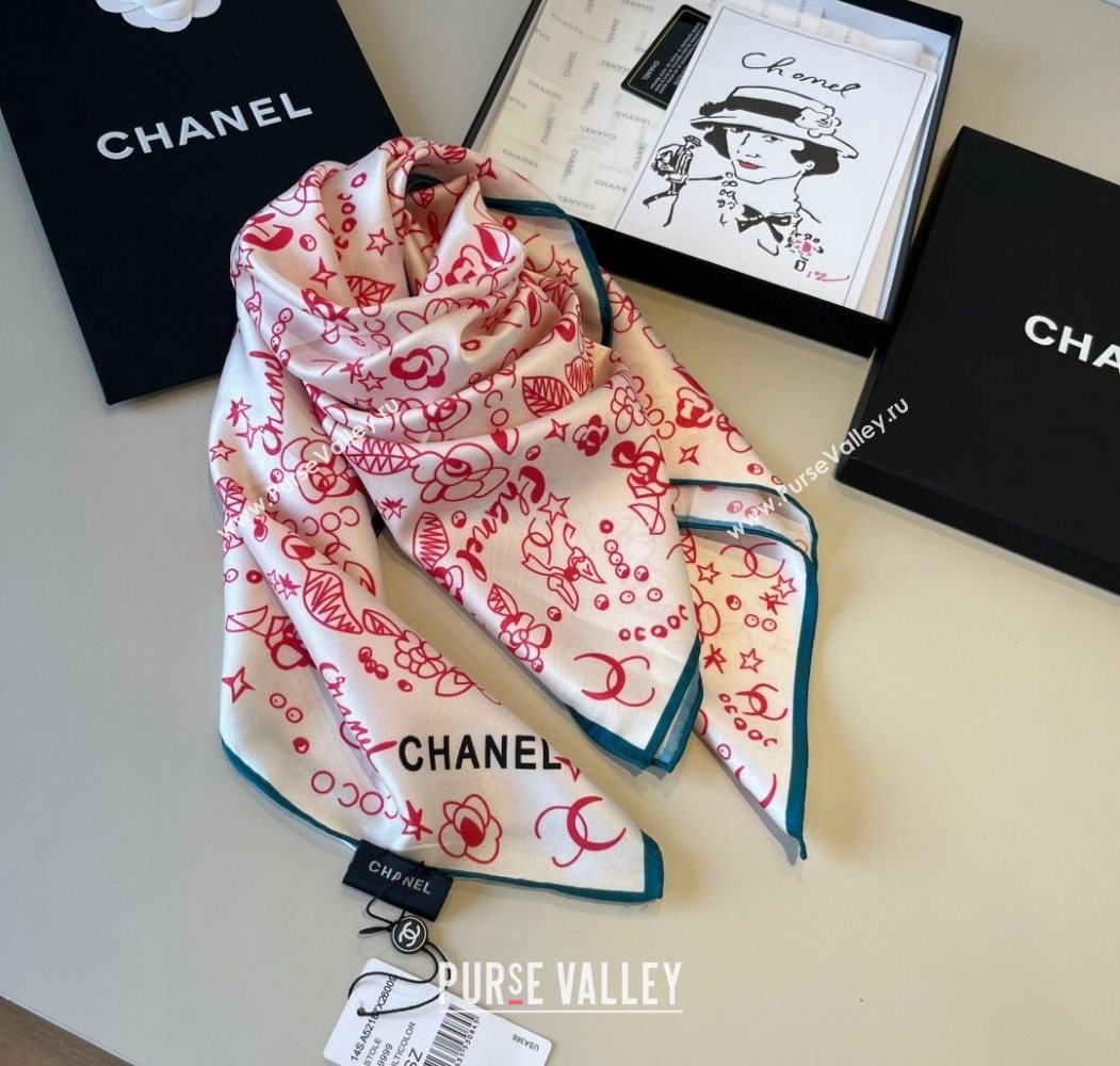 Chanel Flora Silk Square Scarf 90x90cm Pink 2025 0724 (XMN-250724032)