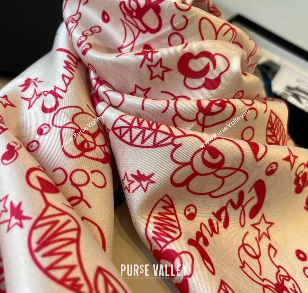 Chanel Flora Silk Square Scarf 90x90cm Pink 2025 0724 (XMN-250724032)