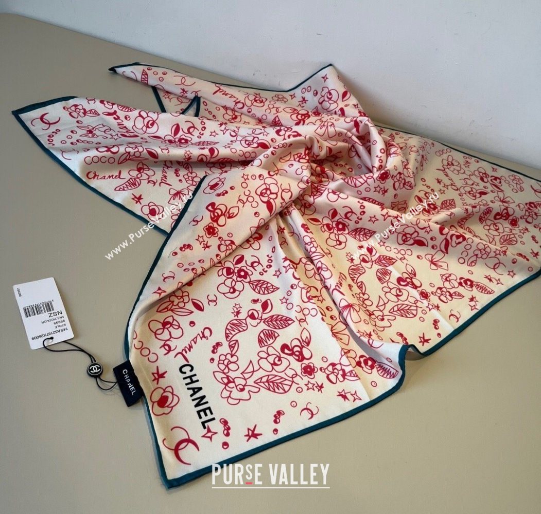 Chanel Flora Silk Square Scarf 90x90cm Pink 2025 0724 (XMN-250724032)