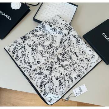 Chanel Flora Silk Square Scarf 90x90cm White 2025 0724 (XMN-250724034)