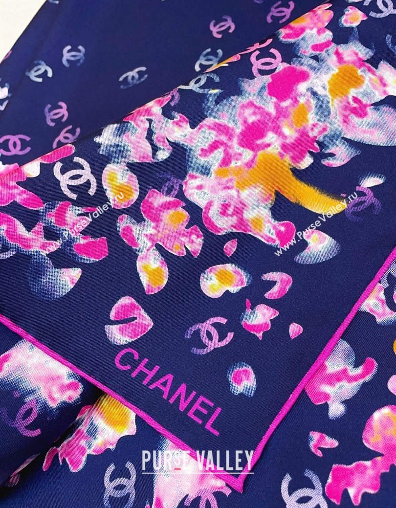 Chanel Flower Silk Square Scarf 90x90cm Blue 2025 0724 (SHI-250724028)