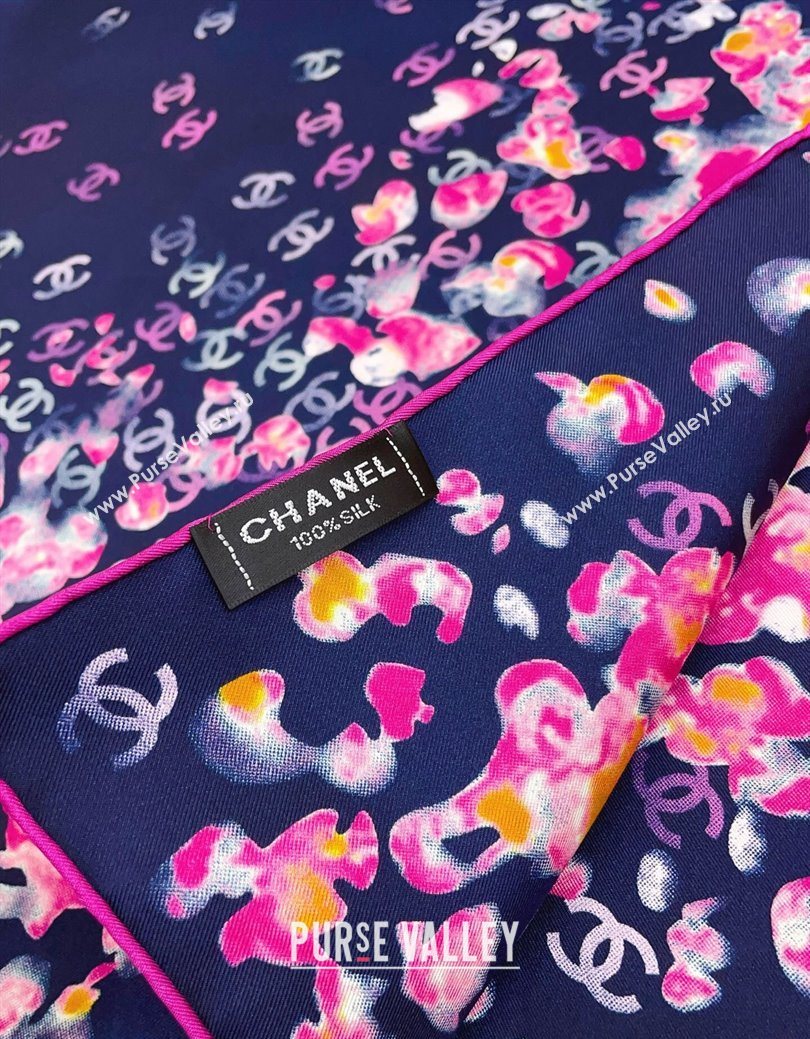 Chanel Flower Silk Square Scarf 90x90cm Blue 2025 0724 (SHI-250724028)