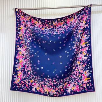 Chanel Flower Silk Square Scarf 90x90cm Blue 2025 0724 (SHI-250724028)
