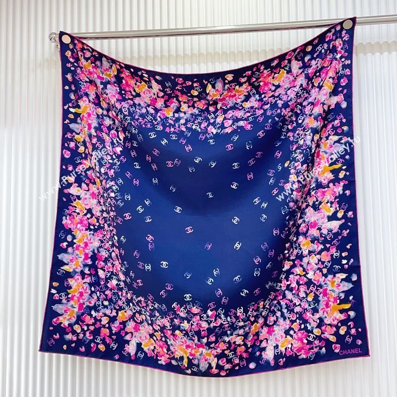 Chanel Flower Silk Square Scarf 90x90cm Blue 2025 0724 (SHI-250724028)