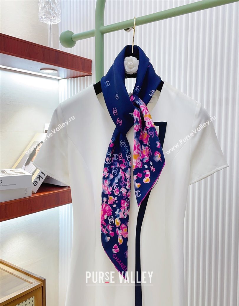 Chanel Flower Silk Square Scarf 90x90cm Blue 2025 0724 (SHI-250724028)