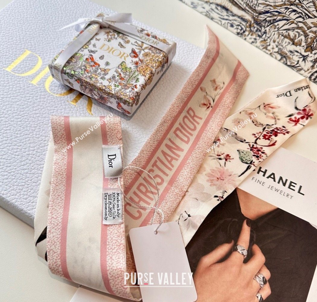 Dior Mitzah Millefiori Silk Bandeau Scarf Pink 2025 0724 (XMN-250724035)