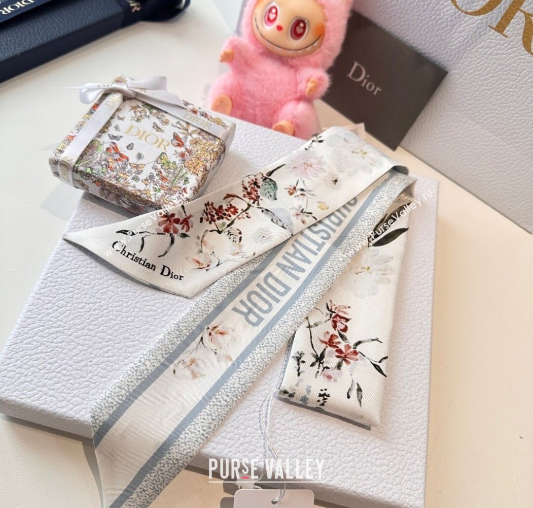 Dior Mitzah Millefiori Silk Bandeau Scarf Grey 2025 0724 (XMN-250724036)