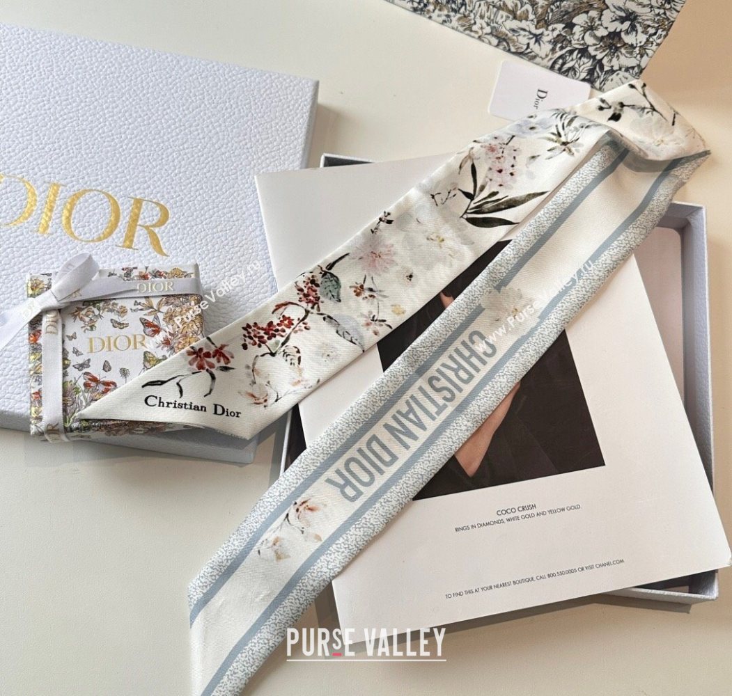 Dior Mitzah Millefiori Silk Bandeau Scarf Grey 2025 0724 (XMN-250724036)
