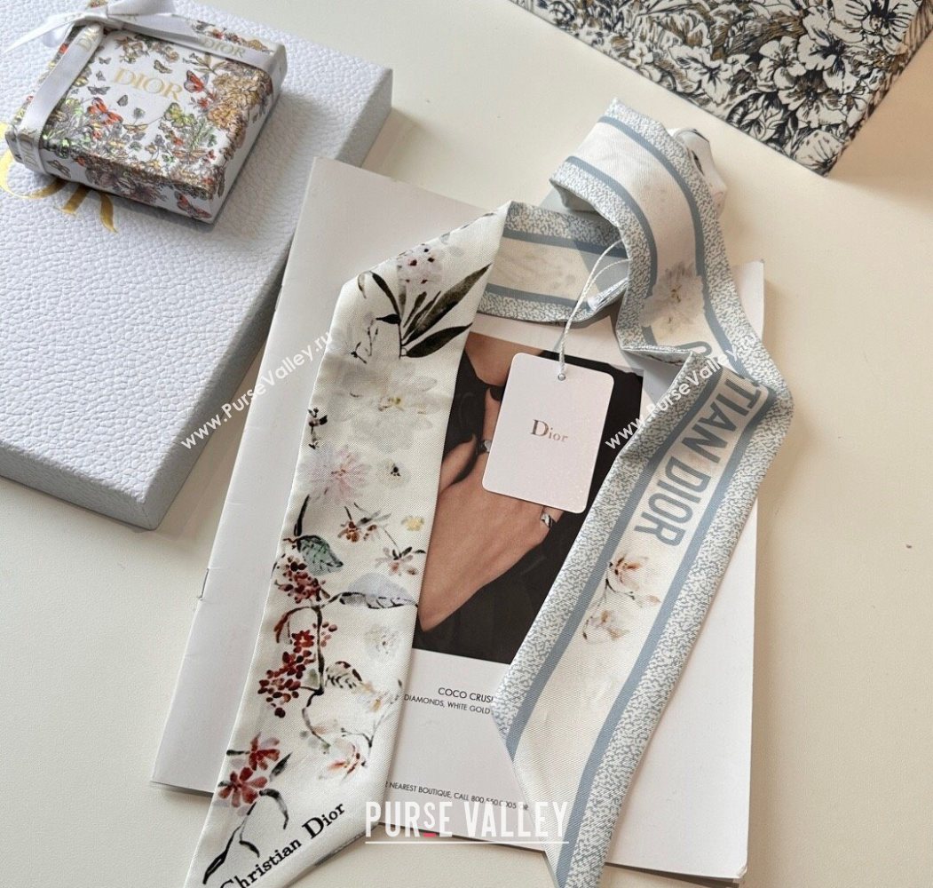 Dior Mitzah Millefiori Silk Bandeau Scarf Grey 2025 0724 (XMN-250724036)