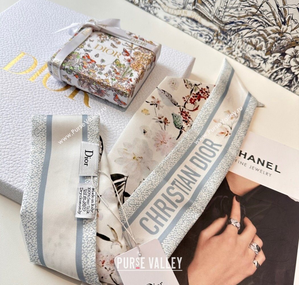 Dior Mitzah Millefiori Silk Bandeau Scarf Grey 2025 0724 (XMN-250724036)
