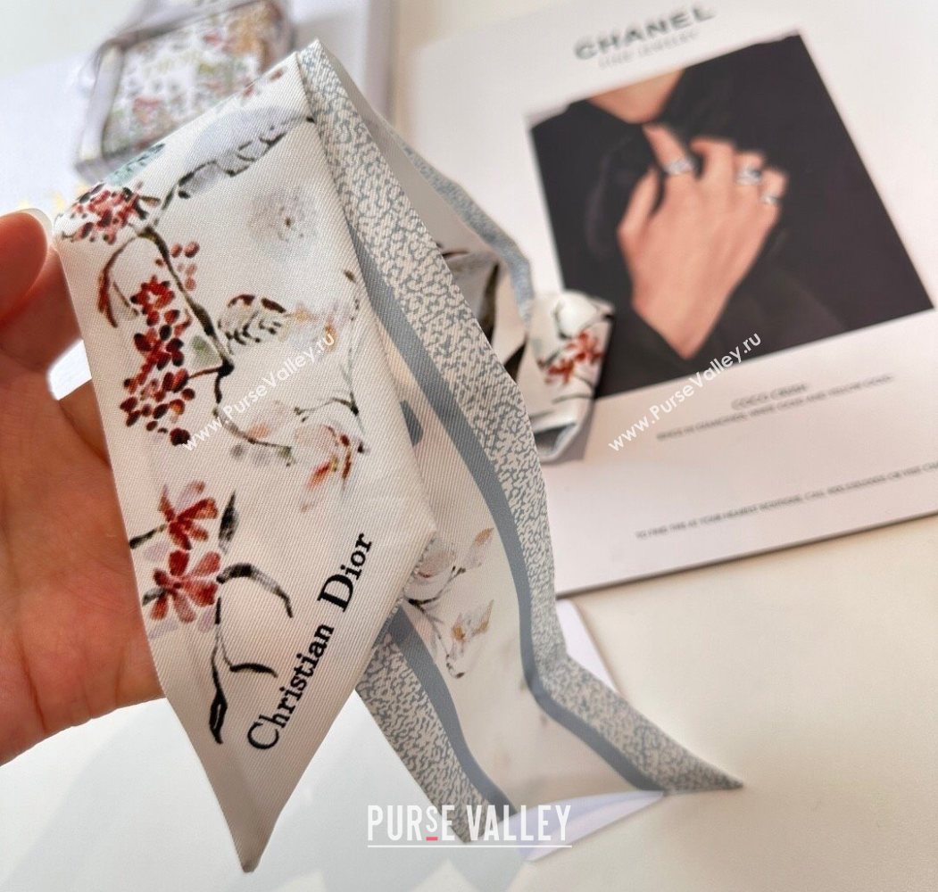 Dior Mitzah Millefiori Silk Bandeau Scarf Grey 2025 0724 (XMN-250724036)