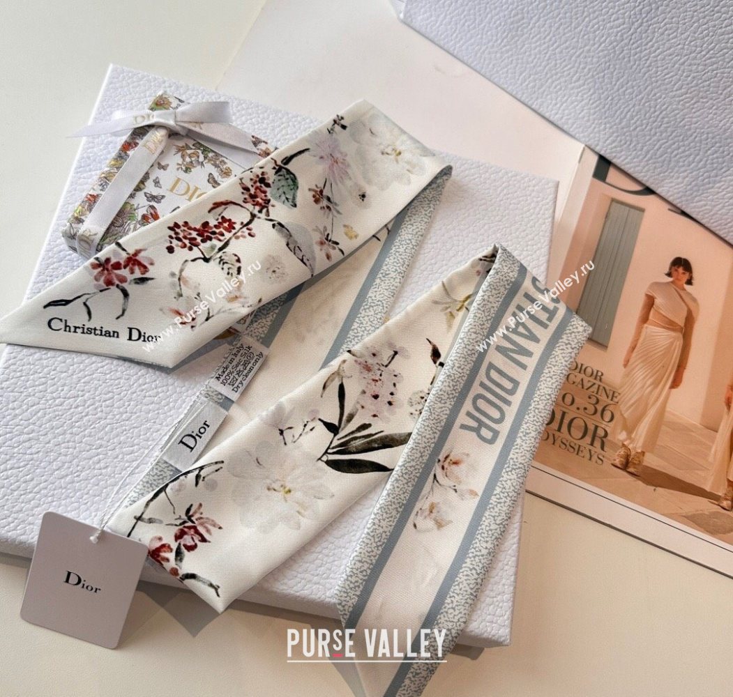 Dior Mitzah Millefiori Silk Bandeau Scarf Grey 2025 0724 (XMN-250724036)