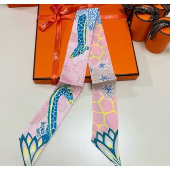 Hermes Giraffe Twilly Silk Bandeau Scarf 5x86cm Light Pink 2025 0724 (XMN-250724022)