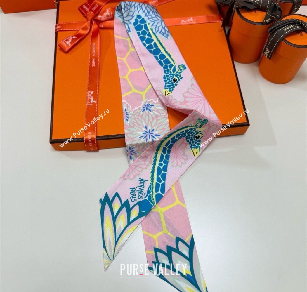 Hermes Giraffe Twilly Silk Bandeau Scarf 5x86cm Light Pink 2025 0724 (XMN-250724022)