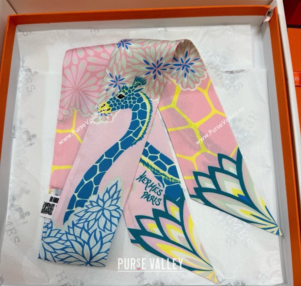 Hermes Giraffe Twilly Silk Bandeau Scarf 5x86cm Light Pink 2025 0724 (XMN-250724022)
